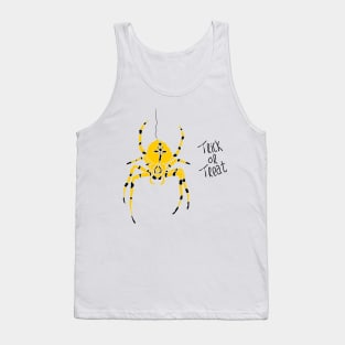 yellow spider with black stripes and trick or treat typography Tank Top